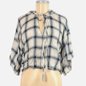 Olivaceous White Blue Plaid Crop Top Hooded Oversized Sz Medium‎